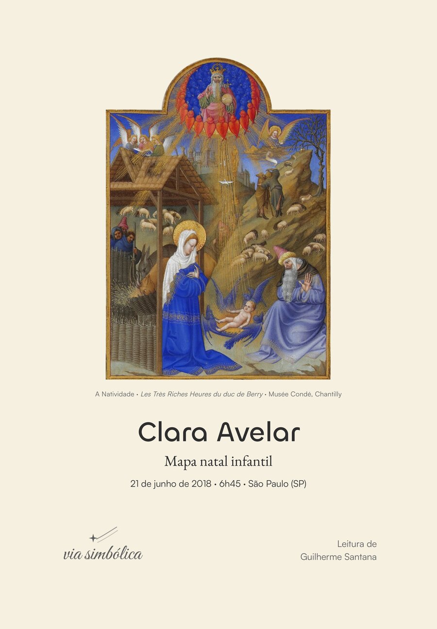 Capa do Mapa Natal Infantil com a Natividade e o nome Clara Avelar